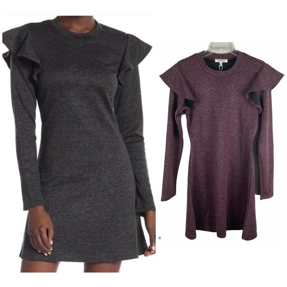 Free Generation NWT Burgundy Ruffle Shoulder Sheath Jersey Dress Size Medium - Picture 1 of 10
